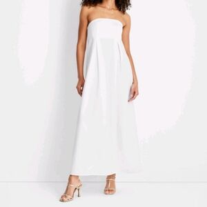 NWT Jenee Naylor White Linen Strapless Column Dress